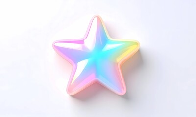 Obraz premium Glossy 3D Holographic Star with Pastel Rainbow Sheen – Iridescent Magical Icon Isolated on Clean White Background for Modern Design and Digital Art Projects