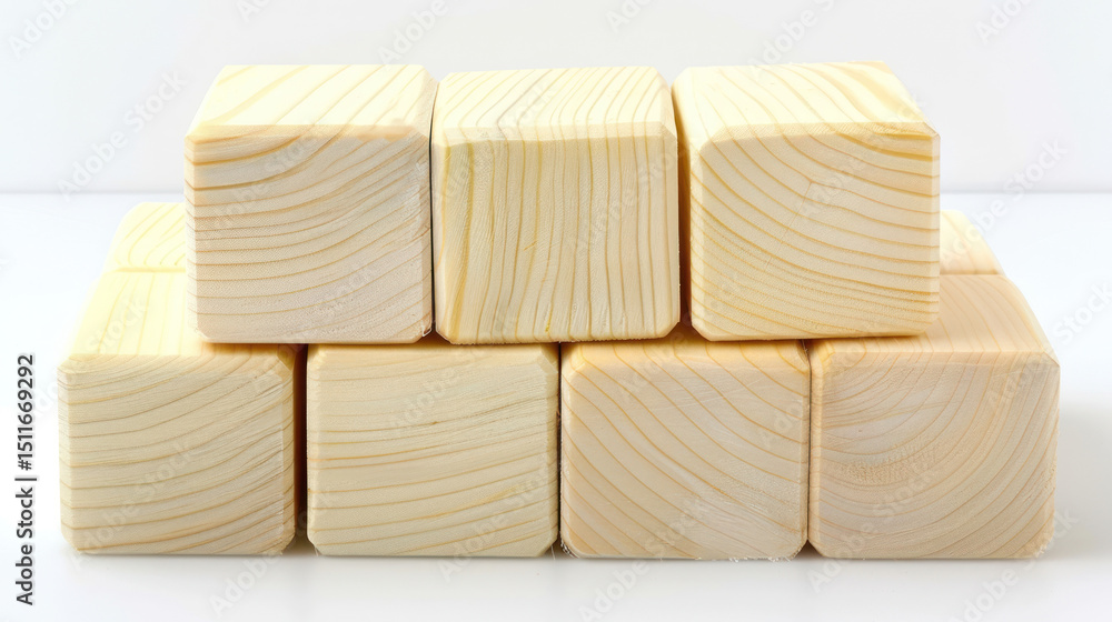 Poster stacked wooden blocks with natural grain patterns in soft light