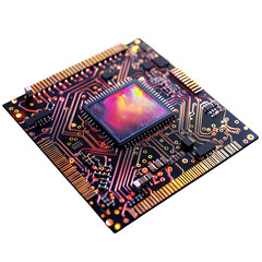 Computer chip processor technology cpu motherboard circuit board design isolated on transparent background png