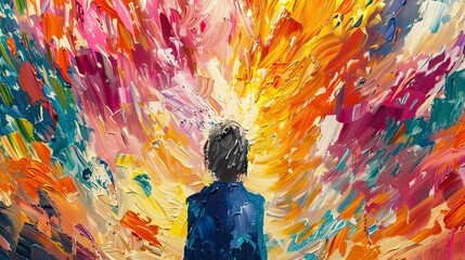 Abstract art of a person facing a vibrant explosion of colors