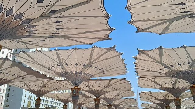 Sun shades umbrellas of Medina Haram Piazza for pilgrims protection from heat 
