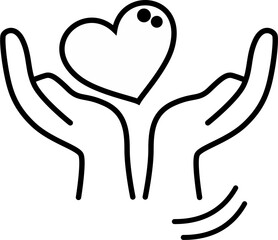 hand and heart logo vector black outline