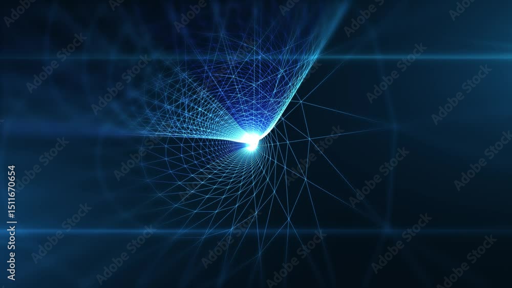 Poster digital futuristic network tunnel. abstract futuristic cyber ​​world scene, sci-fi plexus tangle tun