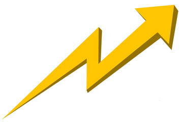 Gold arrow design on transparent background. Business, marketing, finance icon, element, symbol. Arrow icon with graph zigzag