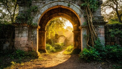 Obraz premium Golden Ruins – Archway Embraced by Nature