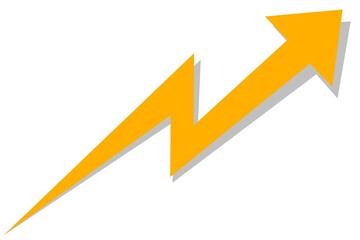 Golden arrow design on transparent background. Business, marketing, finance icon, element, symbol. Arrow icon with graph zigzag