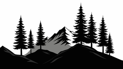 Fototapeta premium Minimalist Pine Tree Silhouette on Mountain Vector