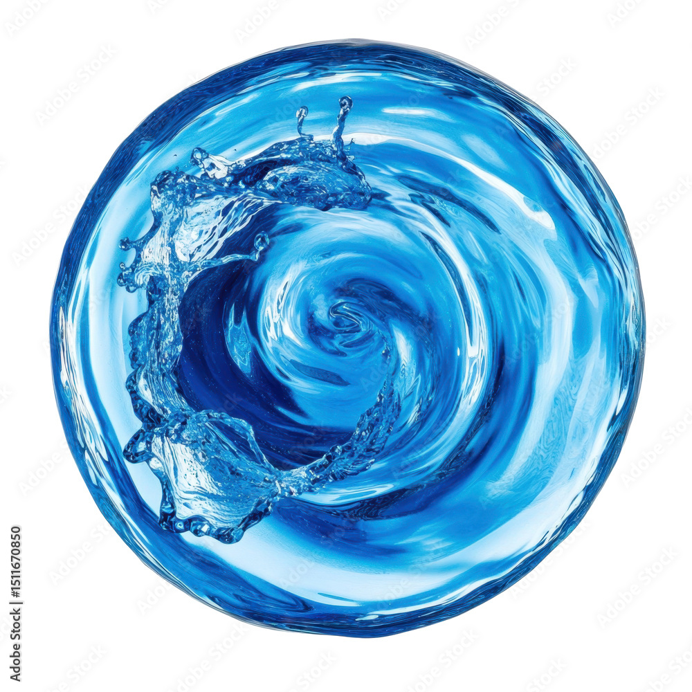 Poster swirling blue water forms a captivating spiral pattern in a circular container capturing the essence