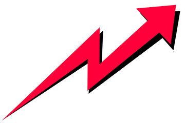 Red arrow design on transparent background. Business, marketing, finance icon, element, symbol. Arrow icon with graph zigzag