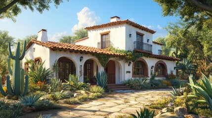 Naklejka premium Stunning Spanish-Style Villa in Sunny Desert Landscape