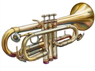 Obraz premium illustration of trumpet musical instrument, full color, high detail, isolated on white background