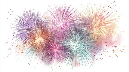 Watercolor fireworks display against a white background
