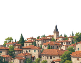 Fototapeta premium Flat vector of Albania featuring traditional stone houses and tiled rooftops.