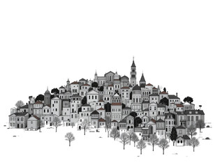 Obraz premium Minimalist outline of Albania filled with Balkan architectural patterns.