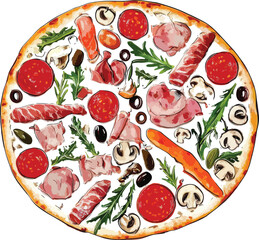 Pizza Vector Illustration, isolated on white background.