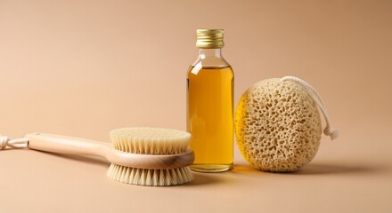 Natural Body Care Oil, Brush, and Loofah for Soft Skin