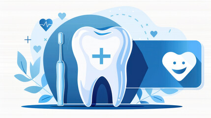 Tooth Health Illustration with Toothbrush and Dental Card Design
