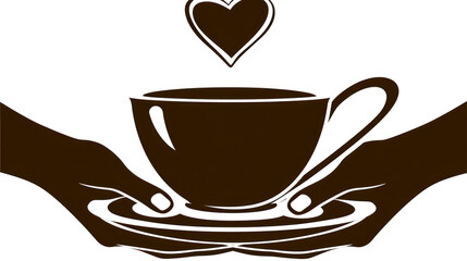 Obraz premium Hands Offering a Coffee Cup with Heart Symbol for Love and Warmth