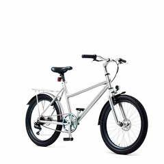 Fototapeta premium A sleek silver bicycle with black tires and fenders, a black seat and handlebars