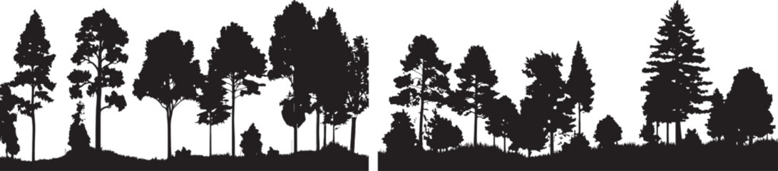 Trees Silhouette Vector Illustration, Forest Landscape