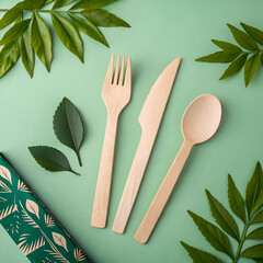 green leaves on a wooden background
