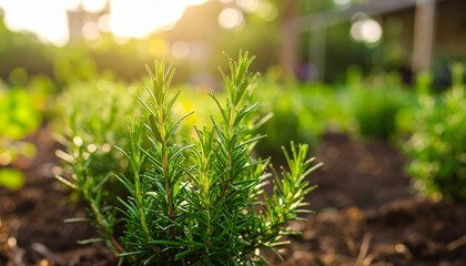 Fresh Rosemary Herb in Garden Light