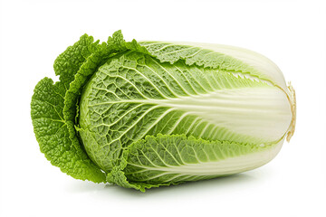 Fresh raw green cabbage head isolated on a white background, a healthy vegetarian food ingredient