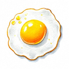 A vibrant watercolor painting of a fried egg, its yolk a sunny yellow, surrounded by a delicate white.