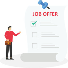 Manager, employee. A man in a suit holds a job offer. Illustration, vector illustration

