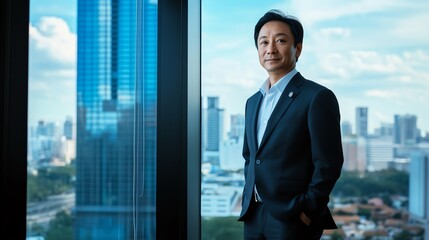 Fototapeta premium Professional man standing with city view.