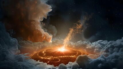 there is a picture of a sun that is in the sky