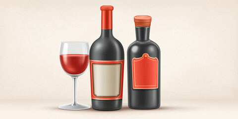 Fine Wine and Elegance: Captivating the essence of fine dining and special occasions, a sophisticated composition showcases a glass of wine paired with meticulously crafted wine bottles.