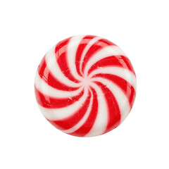Ultra realistic uhd photo of a peppermint swirl round hard candy, slightly high angle shot, on a transparent background with no shadows, clear contours, concept for commercial confectionery