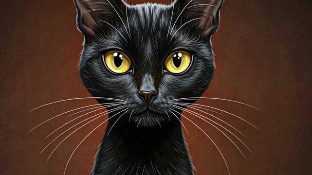 Black cat portrait, forward facing