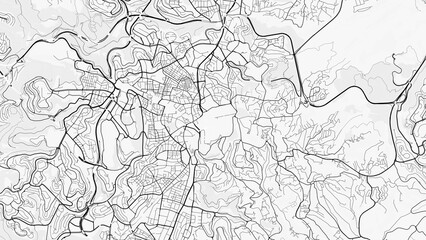 Jerusalem City Map. Minimalist black and white line art poster for printing, wallpaper, wall art for home and office decor