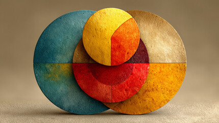 Overlapping circular shapes in warm tones, symbolizing unity and teamwork on a soft gradient background