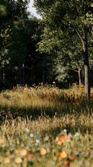 Obraz premium Colorful Wildflowers In A Meadow With Trees