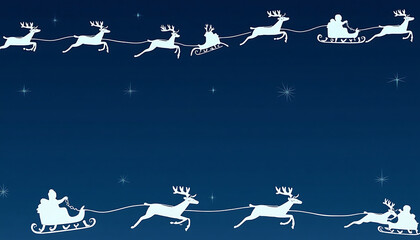 Flying Sleigh with Reindeer Silhouette Against Night Sky Illustration