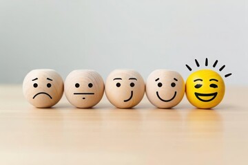 Mood swings concept showing different emotions from sad to happy and positive mindset shift