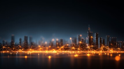 Futuristic cityscape with glowing nodes, symbolizing interconnected digital networks in a data-driven world