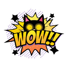 Fototapeta premium Cat with laser eyes expressing surprise in comic book style, vector illustration on transparent background