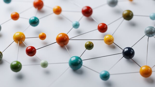 Abstract geometric network of colorful nodes and links, symbolizing innovation and connectivity in business.