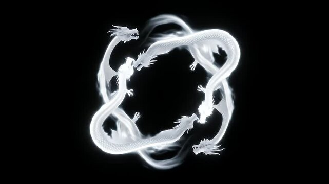 Luminous Mythical Dragons Intertwined on Black
