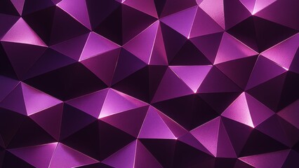 Purple low poly abstract background with geometric triangular pattern and glowing 3D depth