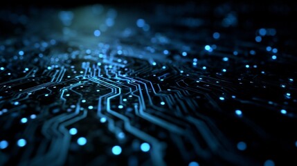 Abstract blue circuit design with glowing digital aesthetic, symbolizing futuristic technology and innovation