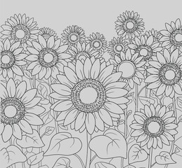 Sunflower Garden's Elegance: An illustration of a group of sunflowers create a captivating scene