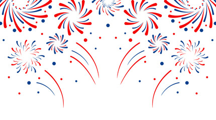 Firework vector icons set isolated on transparent background with copy space. Celebrate 4th of July banner. Red, blue, white usa flag color firework border, firecracker frame.