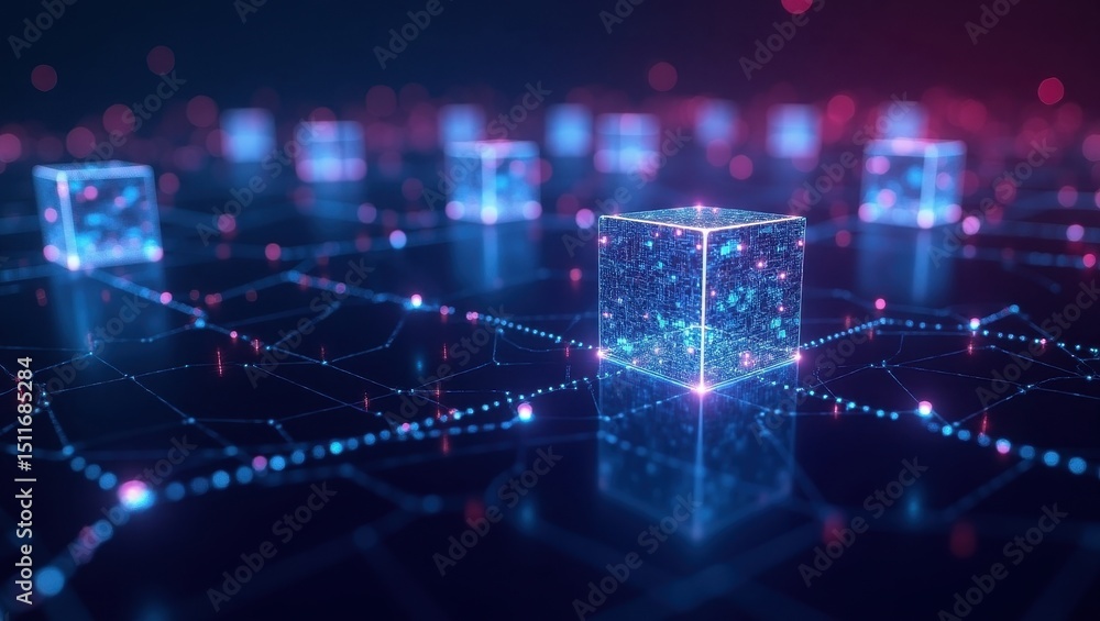 Poster exploring blockchain technology and its role in digital finance and cryptocurrency