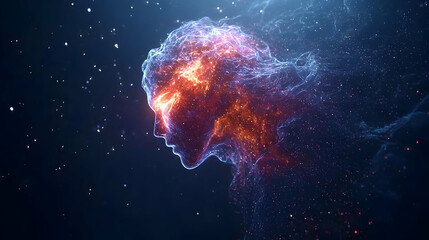 Abstract Digital Art Profile of Glowing Woman