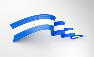 3d Flag Of Nicaragua 3d Shiny Waving Twisted Ribbon Flag On White Background 3d Illustration